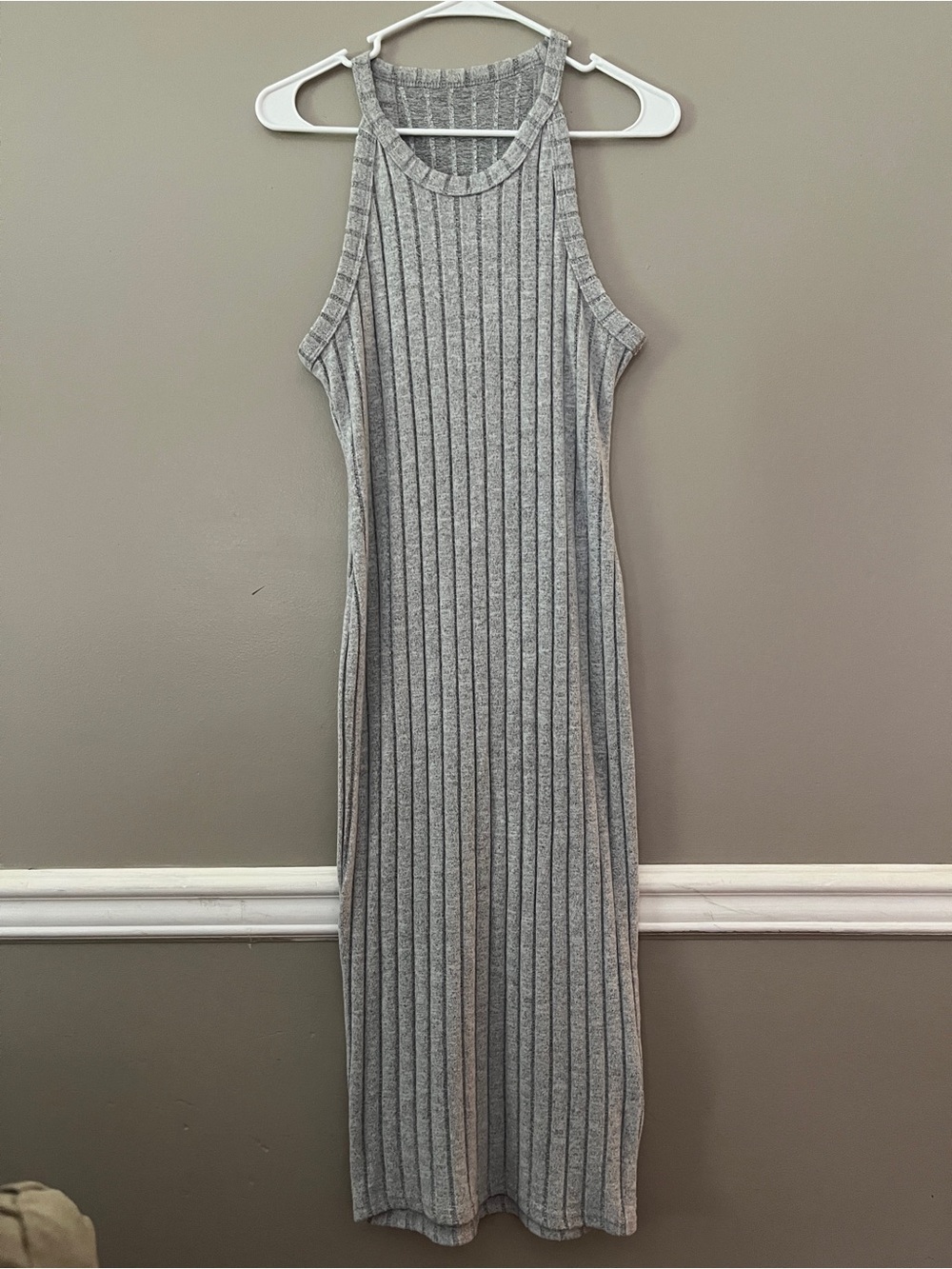 SHEIN Gray Ribbed Sleeveless Maxi Dress